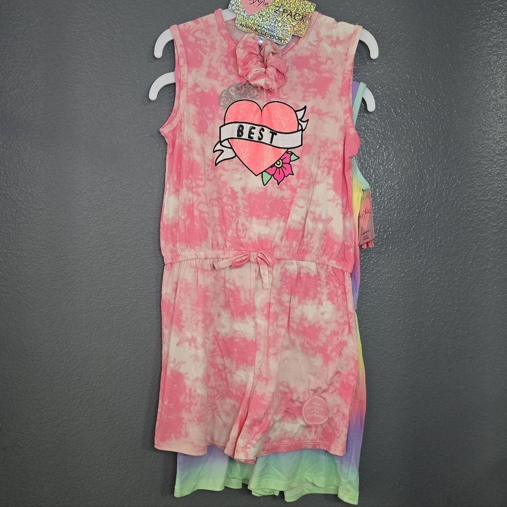 Freestyle Pink Tie-Dye Best Friends Heart Romper And Scrunchie. Size 10. Nwt
